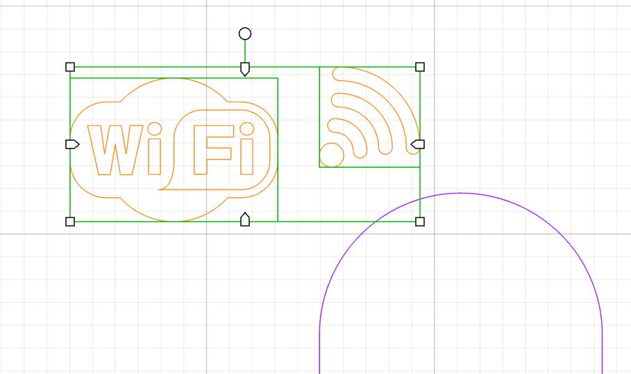 Screenshot of xTool Creative Space selection of imported WiFi symbol graphics highlighted.