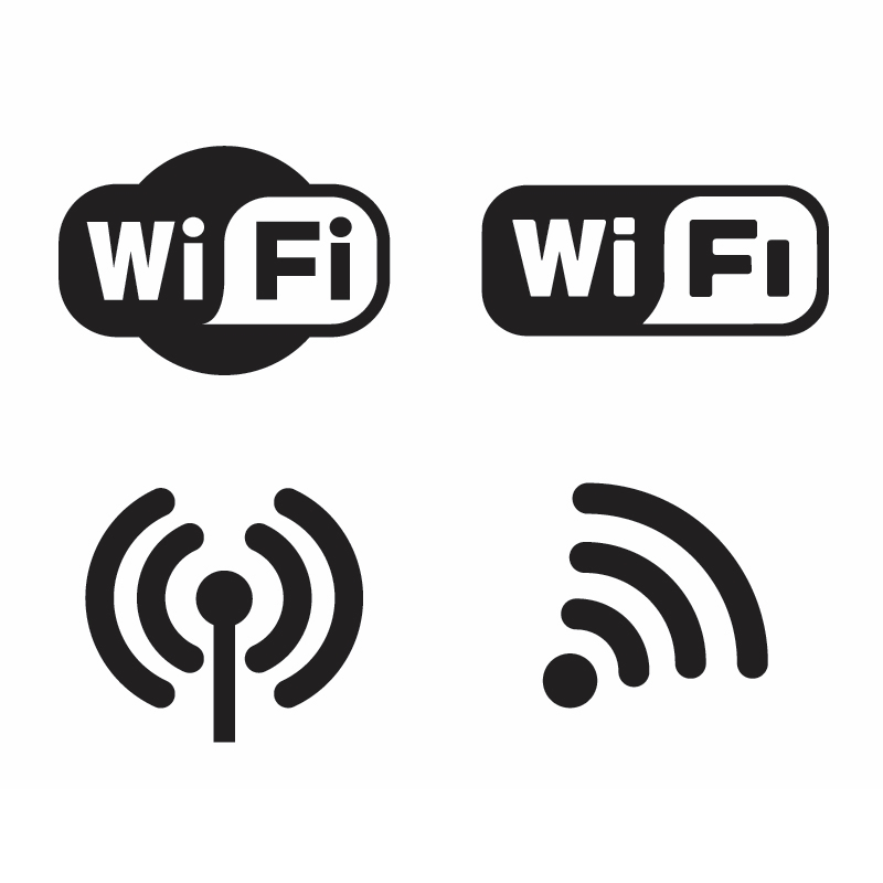 Several different images showing the "WiFi" (wireless networking) logo and radio broadcast-type signals.
